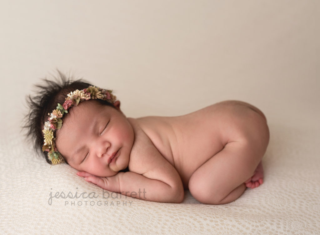 olivias newborn session, 
newborn baby girl succulent headband pretty hair