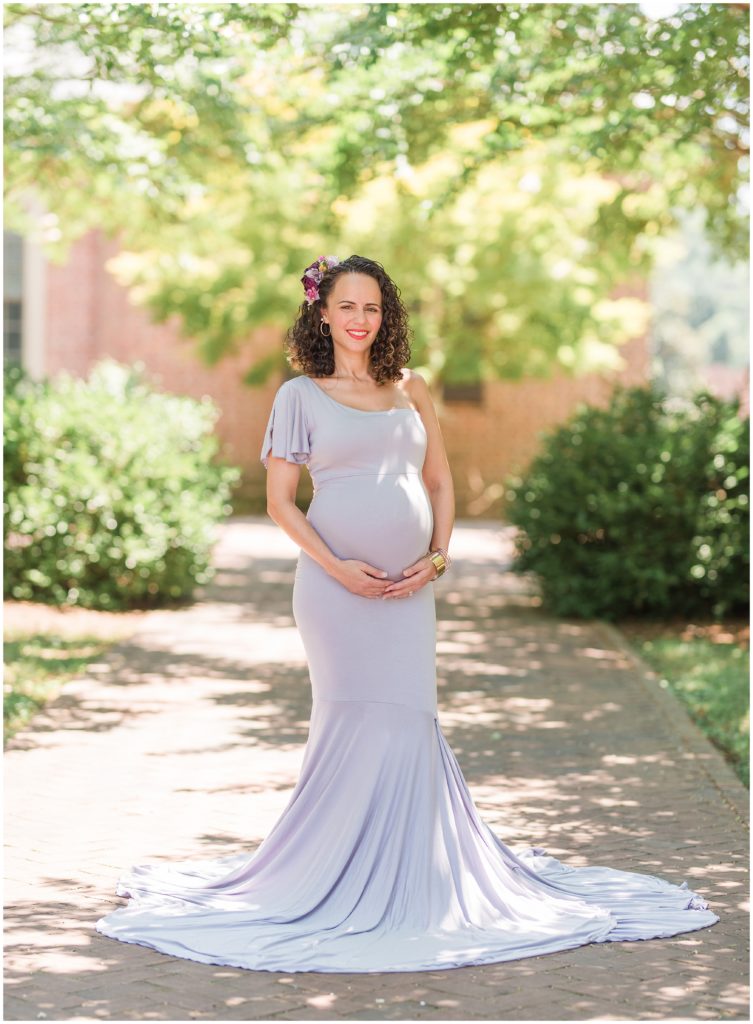 colonial williamsburg maternity session lavender maternity gown 